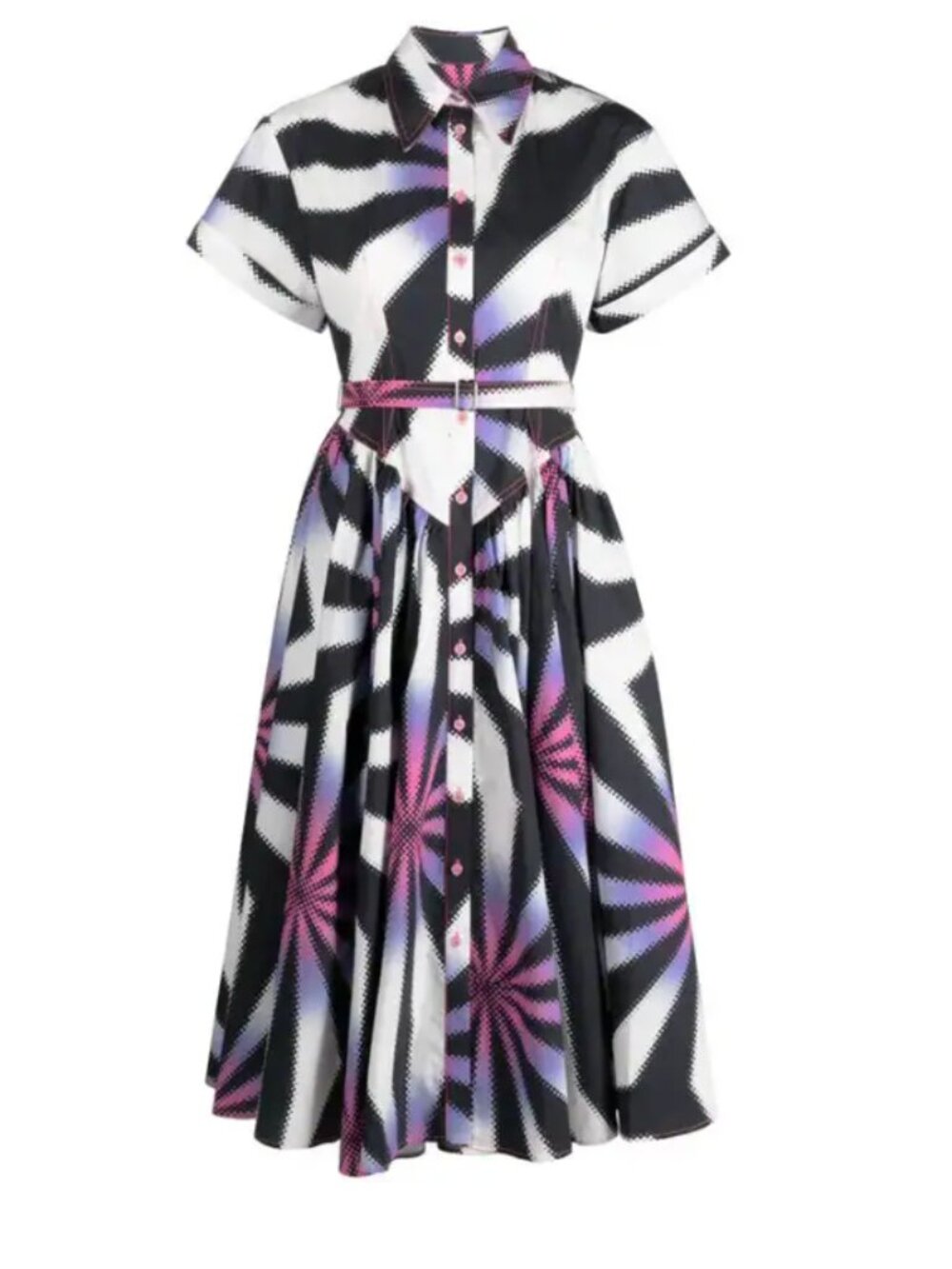 Christopher John Rogers Halftone Fractal Print Cotton Shirt Dress Sz 10